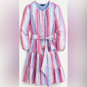 J. Crew metallic pastel striped dress with 3/4 sleeves and tie belt. small. NWT